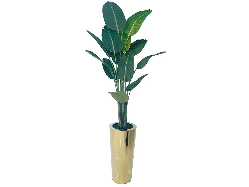 Isabelle Leaf Birds of Paradise in Round Gold Vase