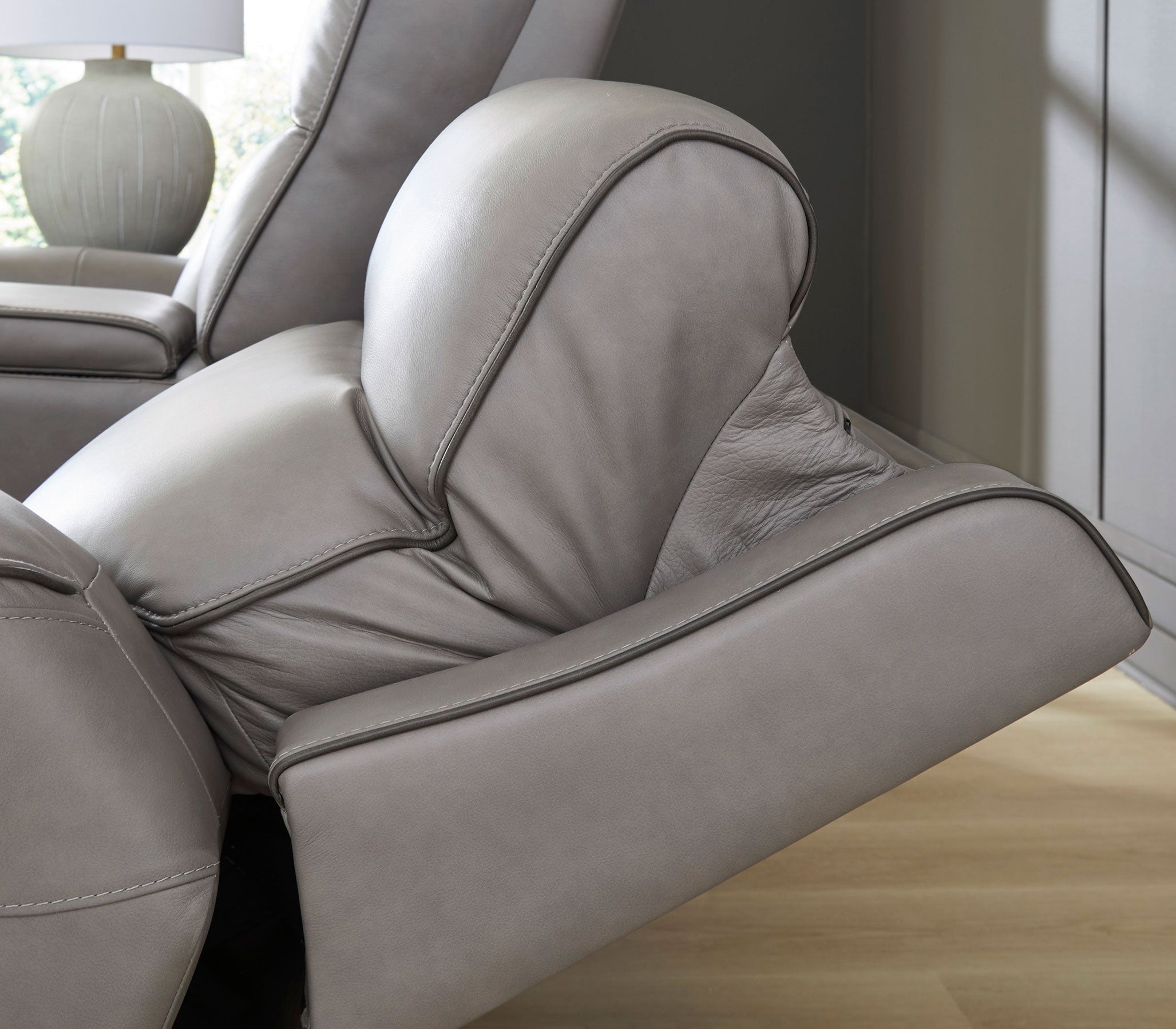 Zella Gray Leather Massage Dual Power Recliner Loveseat