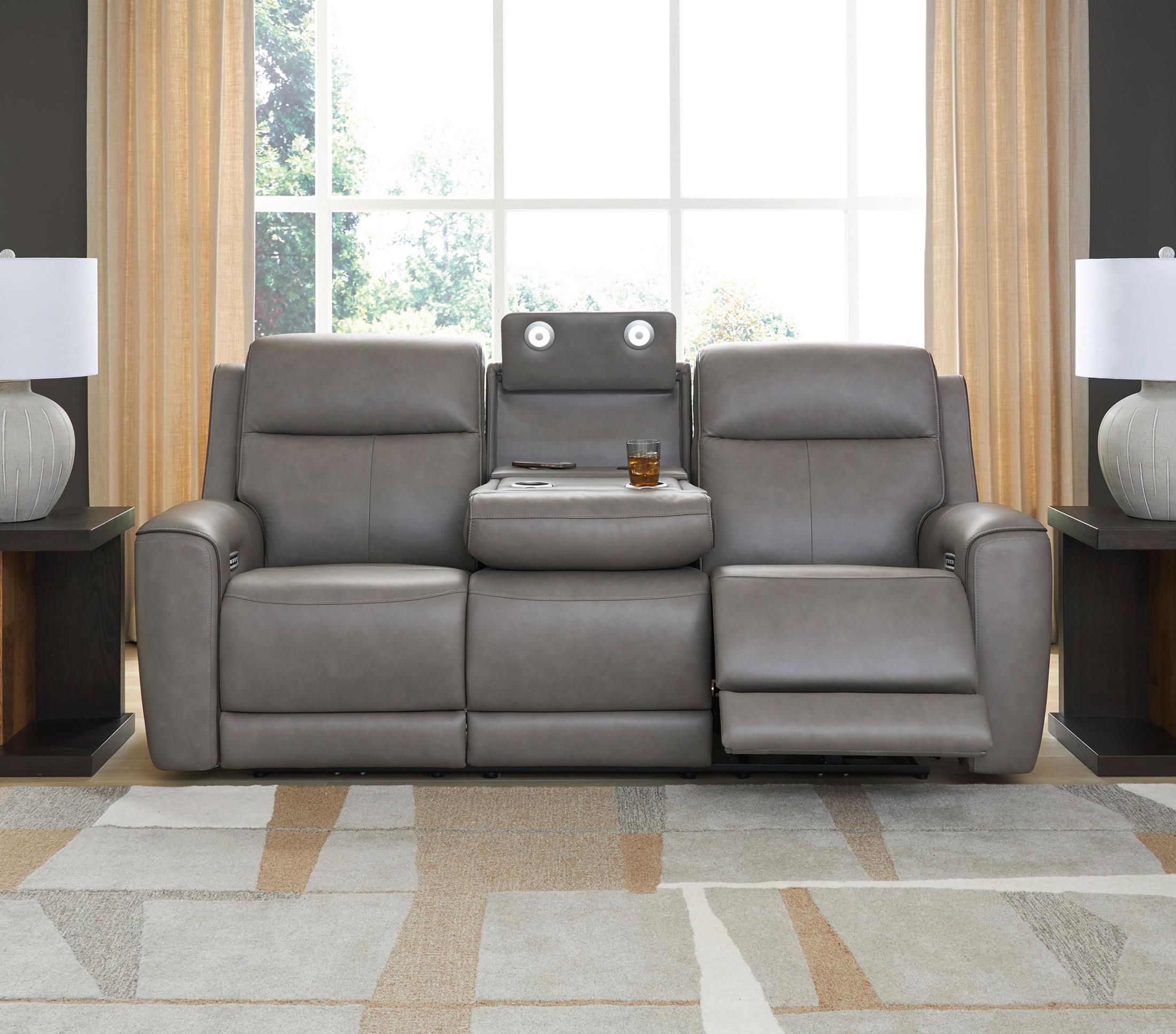 Zella Gray Leather Massage Dual Power Recliner Sofa
