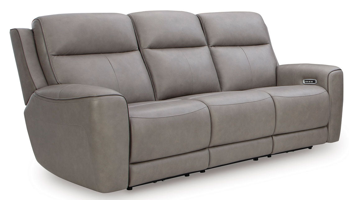 Zella Gray Leather Massage Dual Power Recliner Sofa