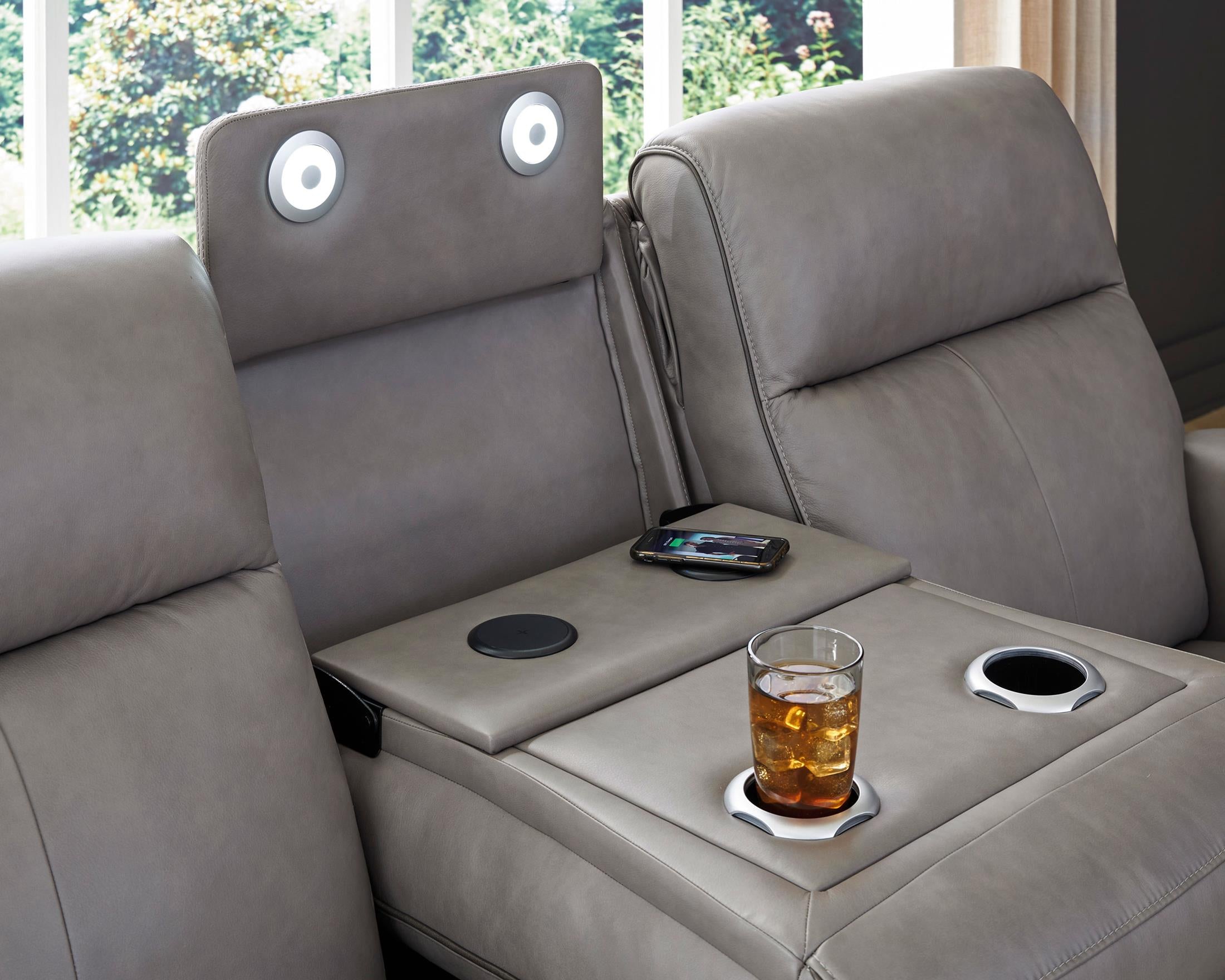 Zella Gray Leather Massage Dual Power Recliner Sofa