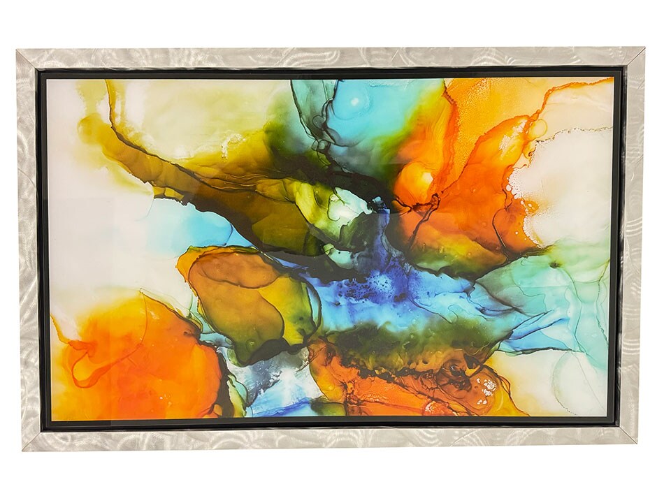 Abstract Watercolors Canvas Wall Art w/ Silver Frame
