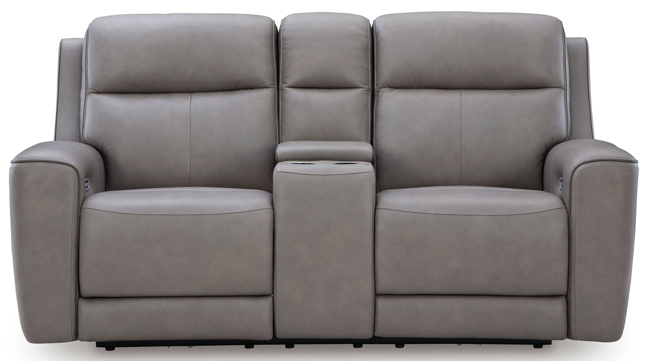 Zella Gray Leather Massage Dual Power Recliner Loveseat