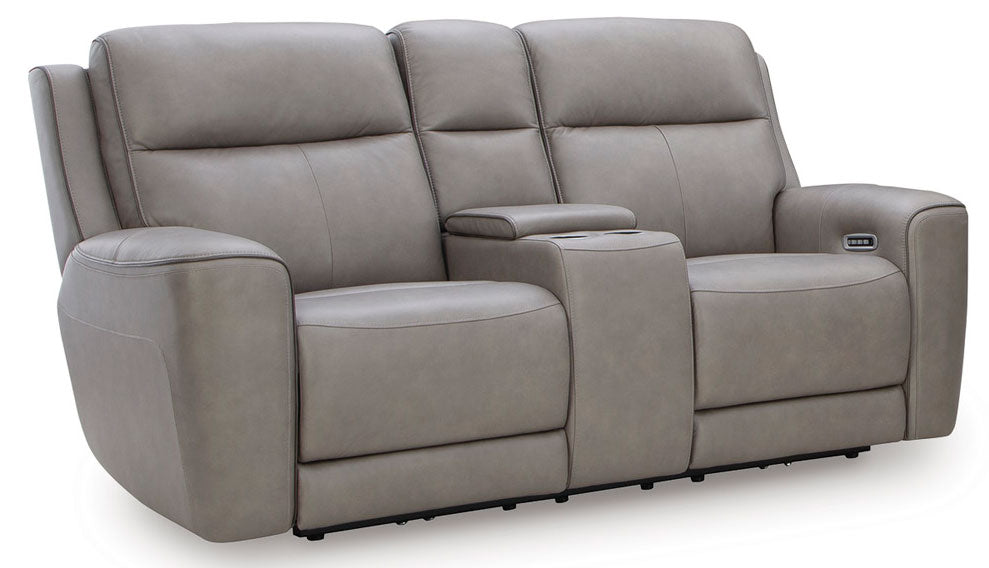 Zella Gray Leather Massage Dual Power Recliner Loveseat