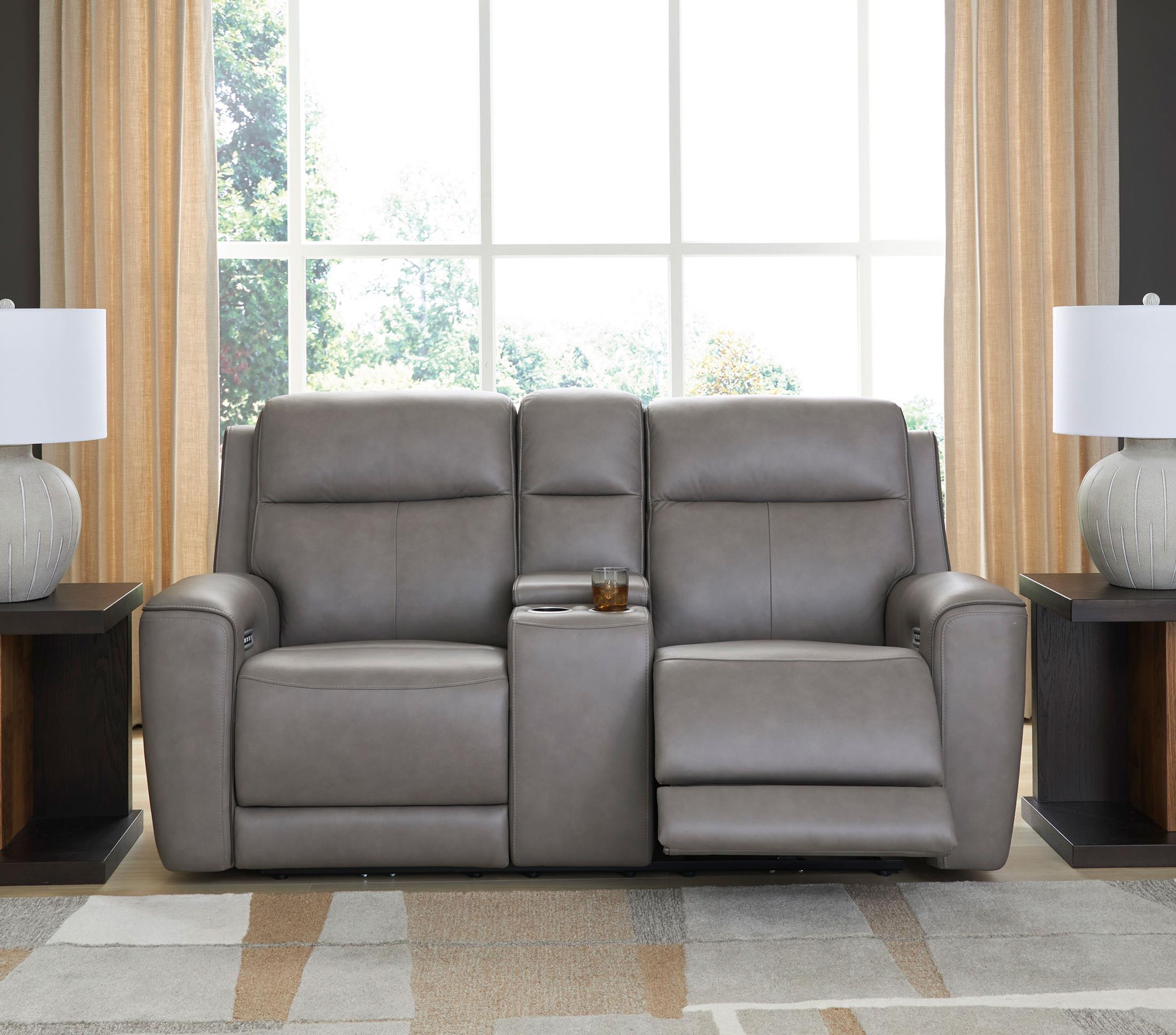 Zella Gray Leather Massage Dual Power Recliner Loveseat