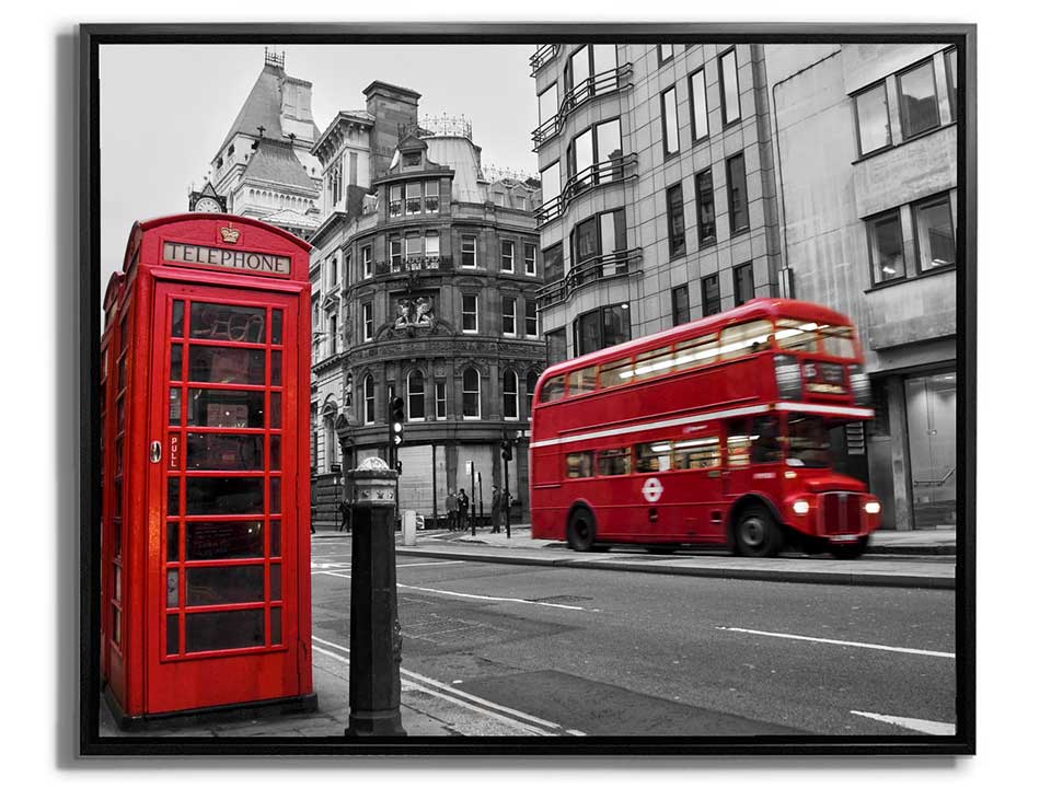 Red Double Decker Bus & Phone Booth Canvas Wall Art