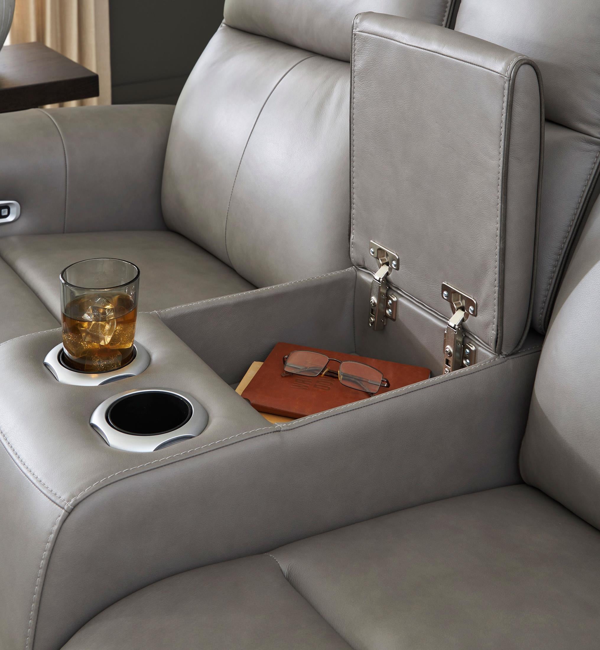 Zella Gray Leather Massage Dual Power Recliner Loveseat