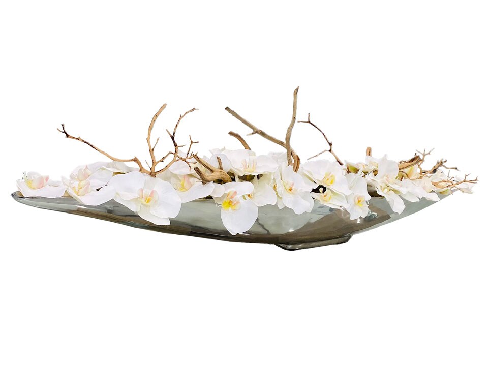 Amadea White Orchid in Silver Boat Vase