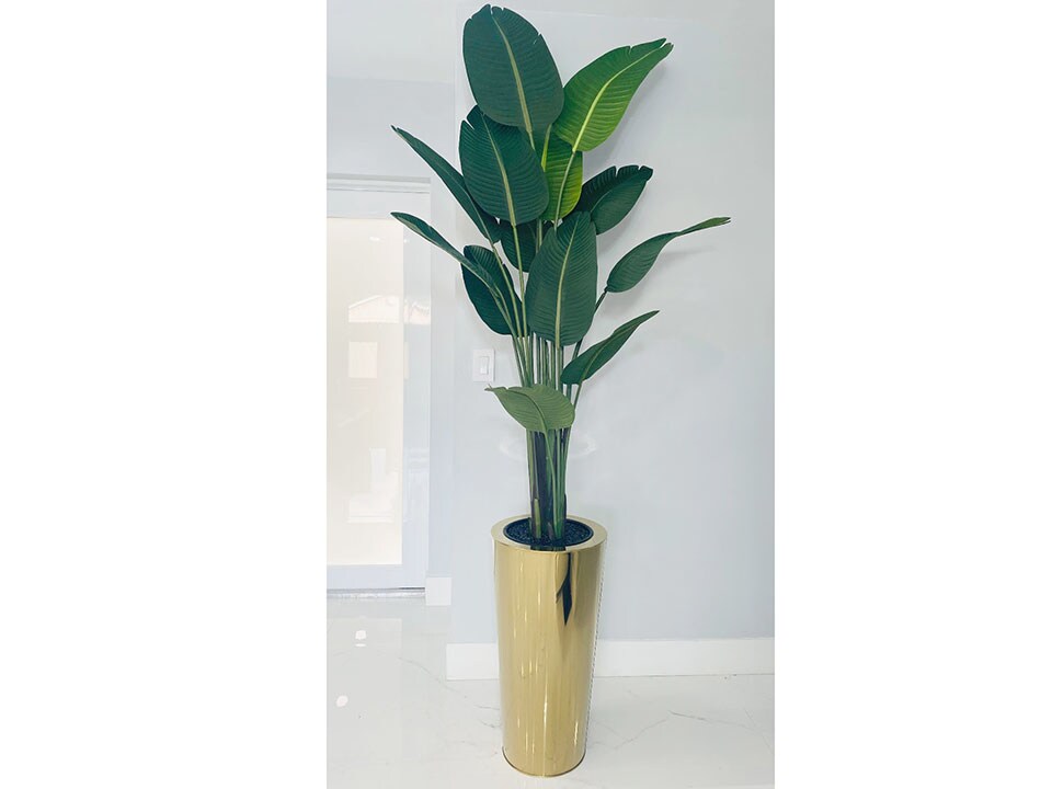 Isabelle Leaf Birds of Paradise in Round Gold Vase