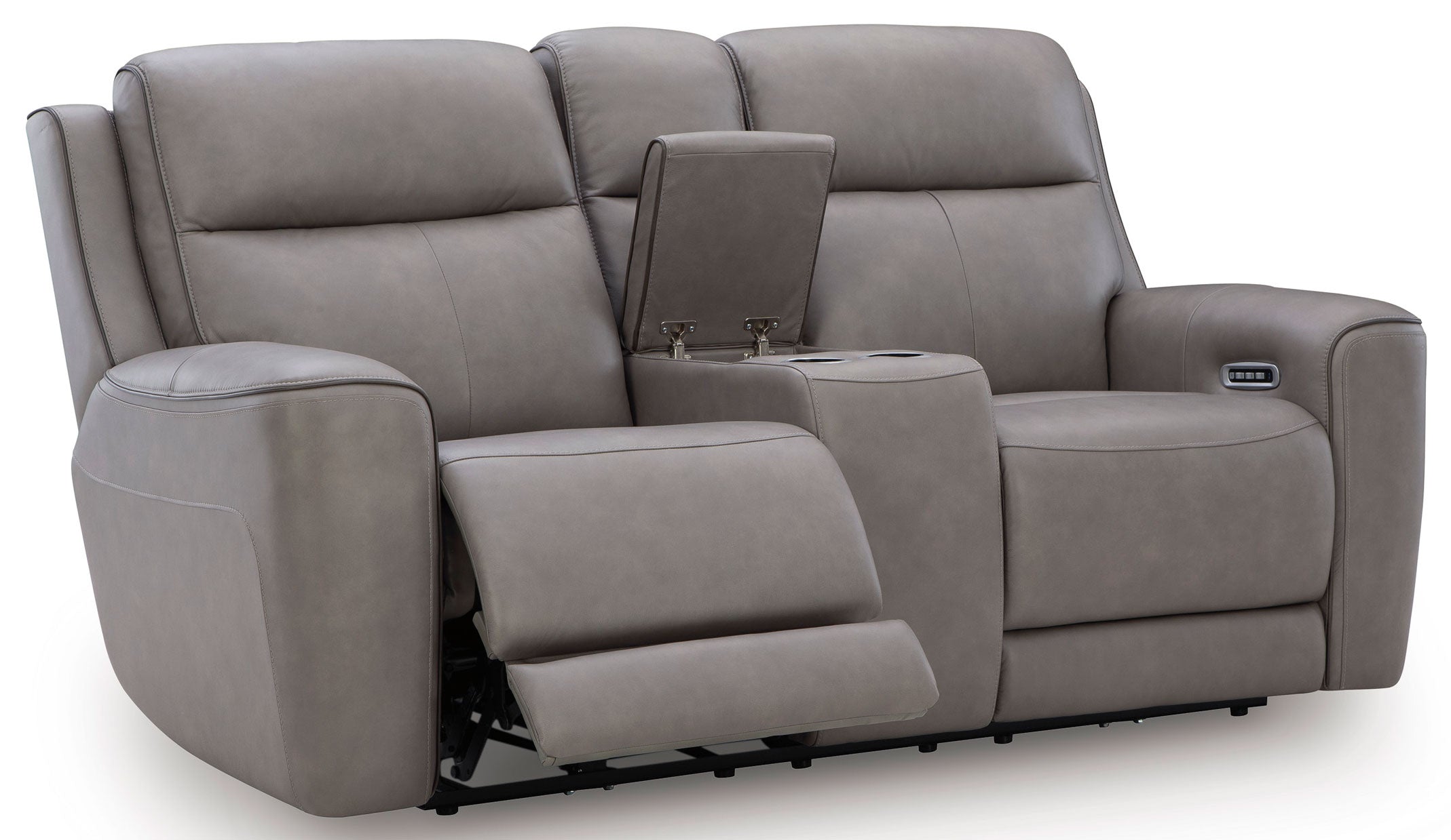 Zella Gray Leather Massage Dual Power Recliner Loveseat