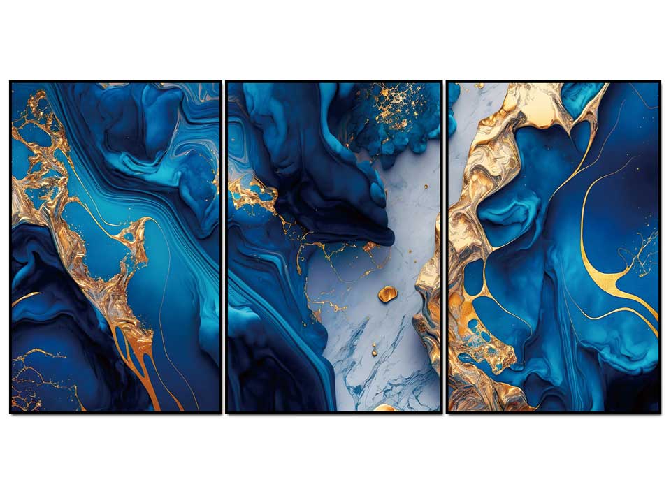 Abstract Blue And Gold Acrylic Wall Art w/ Frame