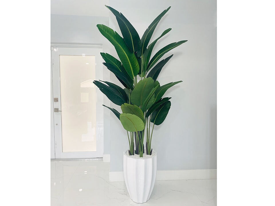 Marcella Leaf Birds of Paradise in White Alicante Vase